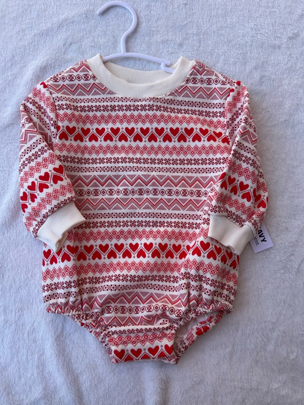 Old Navy Red & Cream Heart Fair Isle Baby One-Piece
